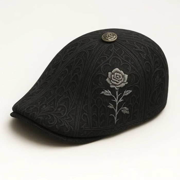 💀Handcrafted Skull & Thorn Flat Cap🎁Buy 2 Free Shipping - BLACK