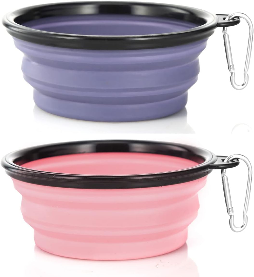 Dog Bowl Pet Collapsible Bowls, 2 Pack for Cats Dogs, Portable Pet Feeding Watering Dish for Walking Parking Traveling with 2 Carabiners (Small, Blue+Green)