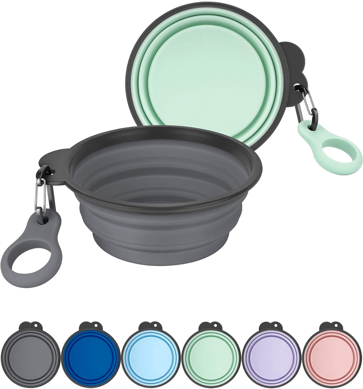 AONKEY 2 Pack Collapsible Dog Bowls with Bottle Carrier(Small 15oz) | Upgraded Carabiner,One-piece Molded Rim Won't Fall Off or Crack, Foldable Portable for Pets Water Drinking or Food Feeding