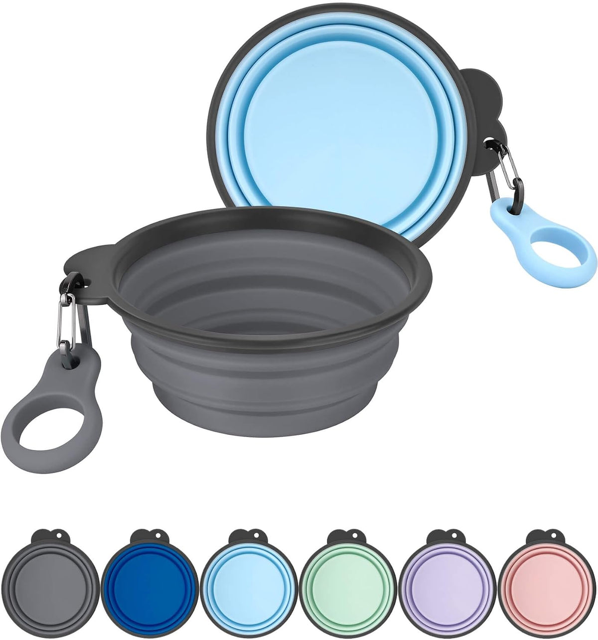 AONKEY 2 Pack Collapsible Dog Bowls with Bottle Carrier(Small 15oz) | Upgraded Carabiner,One-piece Molded Rim Won't Fall Off or Crack, Foldable Portable for Pets Water Drinking or Food Feeding