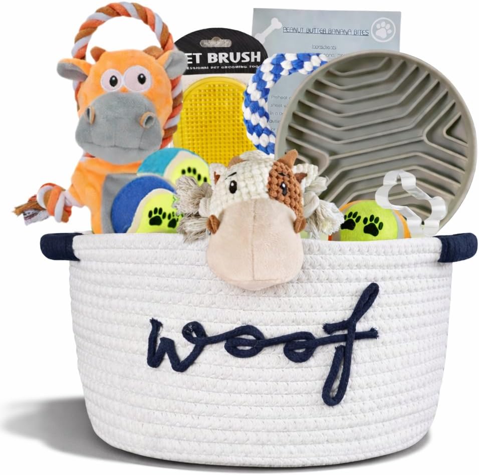 New Puppy Gift Basket - Premium Puppy Starter Kit and Dog Gift Basket | Includes Dog Toys - Perfect Doggie Birthday Gifts - Puppy Necessities with Pet Toy Basket