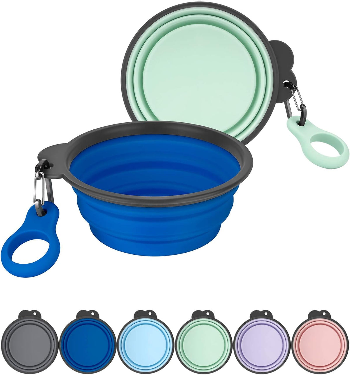 AONKEY 2 Pack Collapsible Dog Bowls with Bottle Carrier(Small 15oz) | Upgraded Carabiner,One-piece Molded Rim Won't Fall Off or Crack, Foldable Portable for Pets Water Drinking or Food Feeding