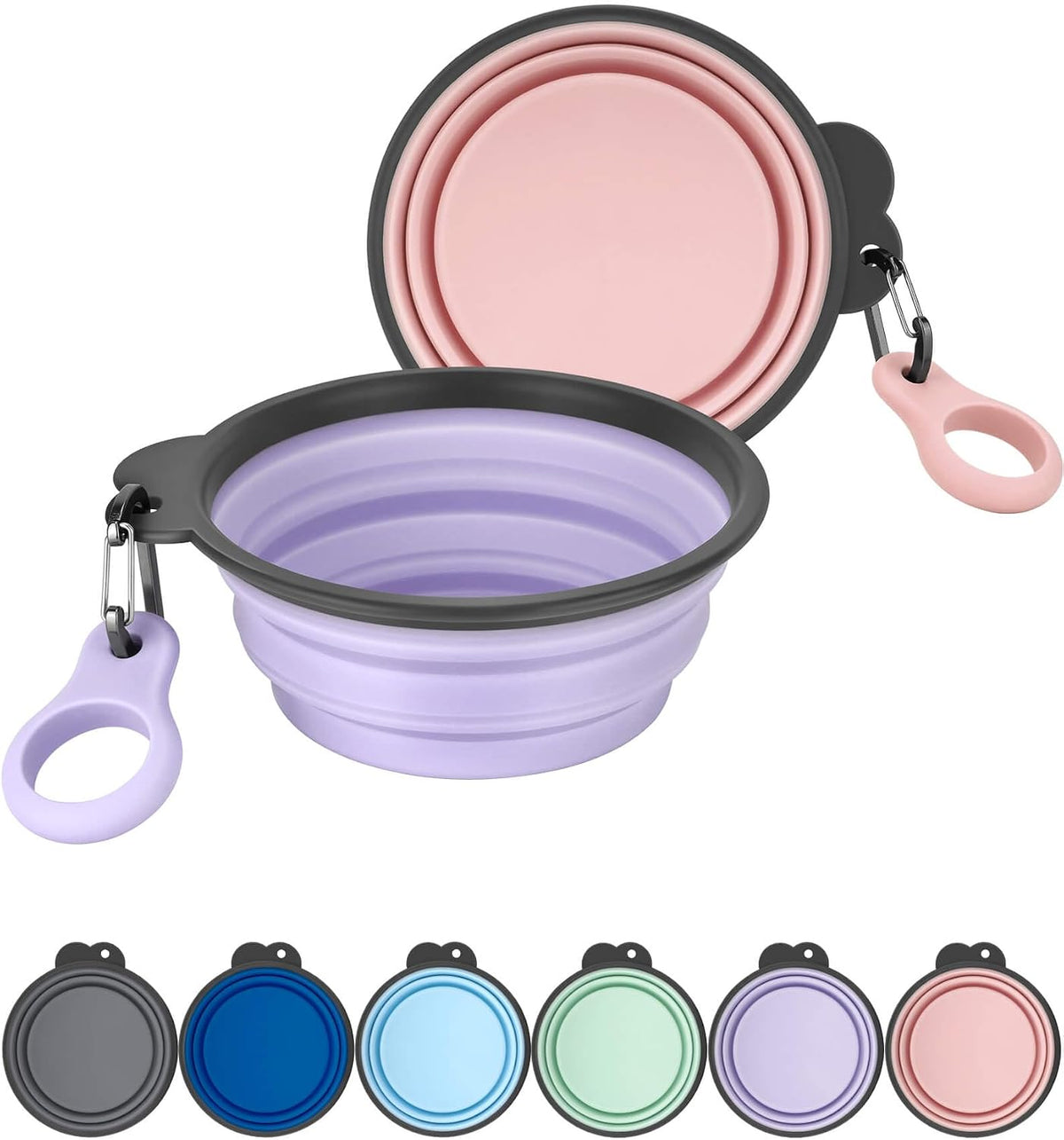 AONKEY 2 Pack Collapsible Dog Bowls with Bottle Carrier(Small 15oz) | Upgraded Carabiner,One-piece Molded Rim Won't Fall Off or Crack, Foldable Portable for Pets Water Drinking or Food Feeding