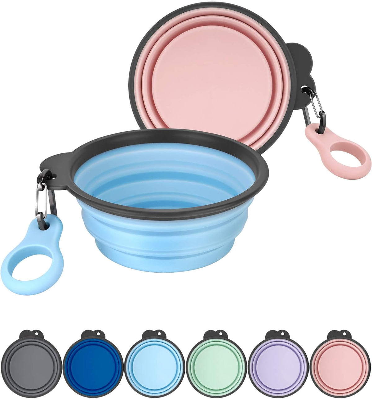 AONKEY 2 Pack Collapsible Dog Bowls with Bottle Carrier(Small 15oz) | Upgraded Carabiner,One-piece Molded Rim Won't Fall Off or Crack, Foldable Portable for Pets Water Drinking or Food Feeding