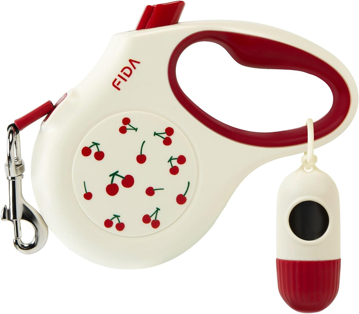 Fida Retractable Dog Leash with Dispenser and Poop Bags, 16ft, White & Pink | Pet Walking Leash for Small Dog or Cat up to 26 lbs, Anti-Slip Handle, Tangle Free, Reflective Nylon Tape