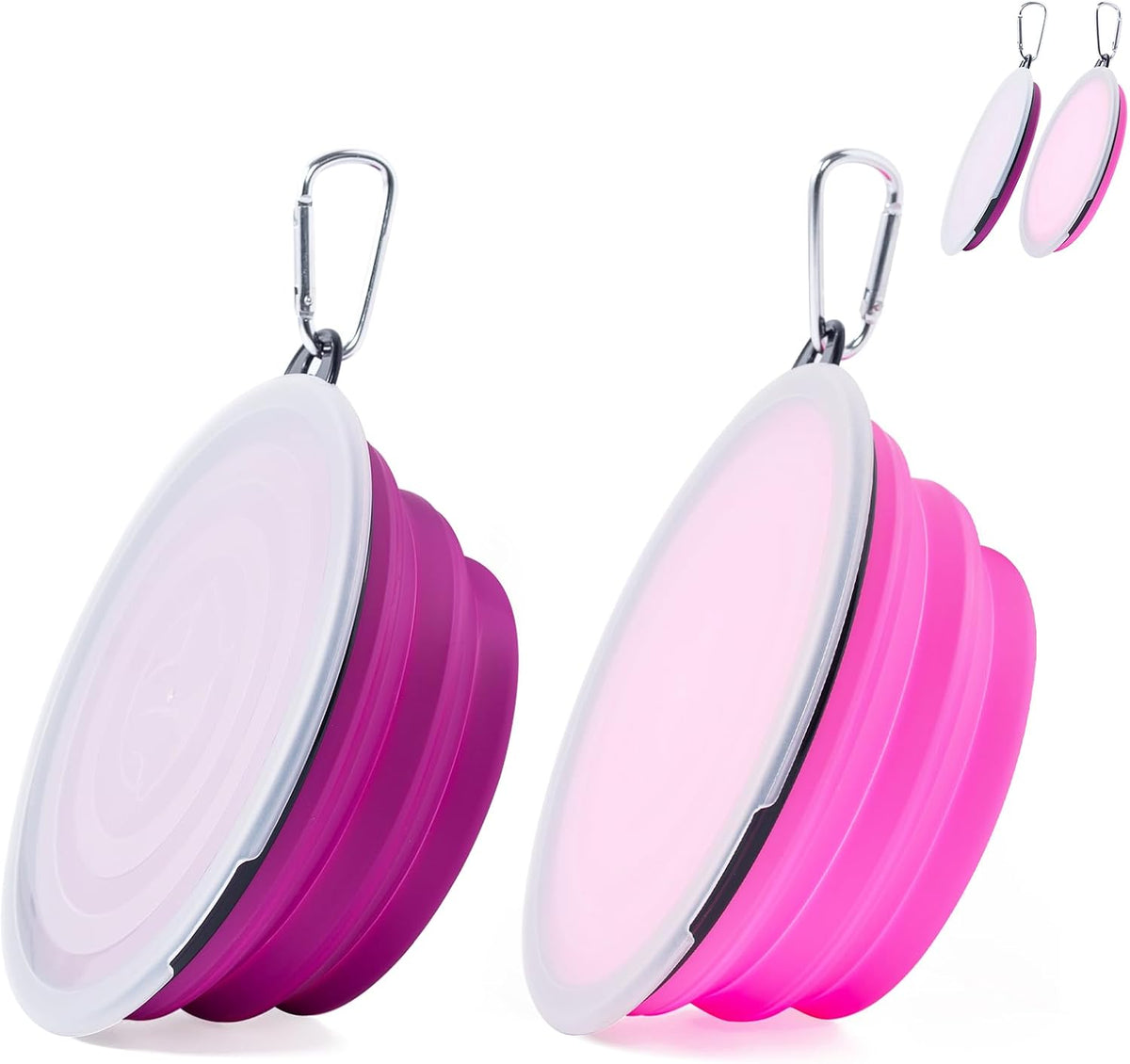 SLSON Dog Bowls Pet Collapsible Bowl with Cover Lids,2 Pack Dog Travel Bowls Portable Foldable Cat Water Dish Bowl for Pets Walking Parking Camping (Taro Purple and Concrete Gray, Small)
