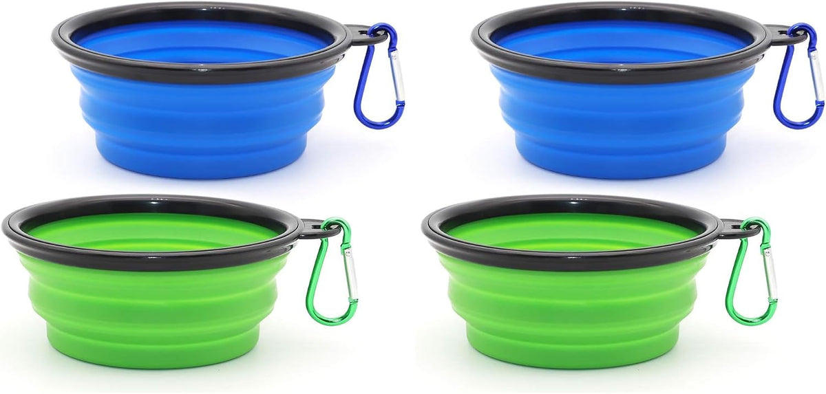 Dog Bowl Pet Collapsible Bowls, 2 Pack for Cats Dogs, Portable Pet Feeding Watering Dish for Walking Parking Traveling with 2 Carabiners (Small, Blue+Green)
