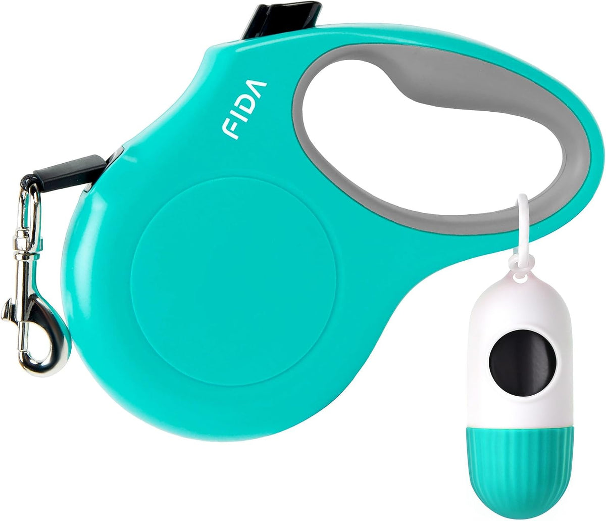 Fida Retractable Dog Leash with Dispenser and Poop Bags, 16ft, White & Pink | Pet Walking Leash for Small Dog or Cat up to 26 lbs, Anti-Slip Handle, Tangle Free, Reflective Nylon Tape