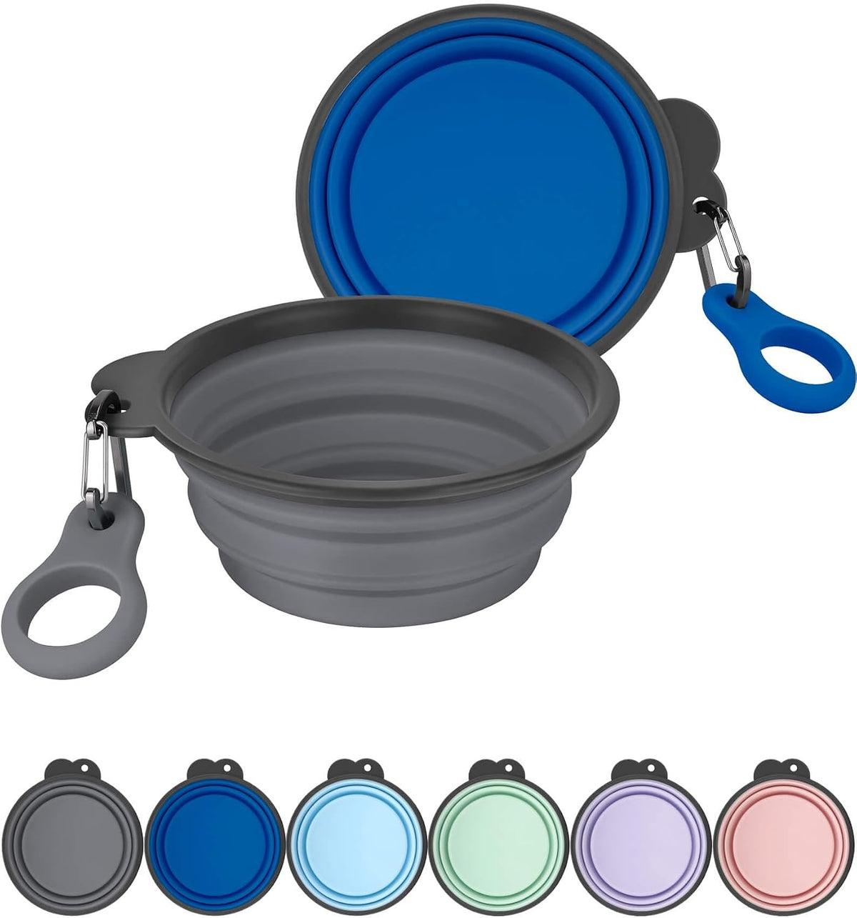 AONKEY 2 Pack Collapsible Dog Bowls with Bottle Carrier(Small 15oz) | Upgraded Carabiner,One-piece Molded Rim Won't Fall Off or Crack, Foldable Portable for Pets Water Drinking or Food Feeding