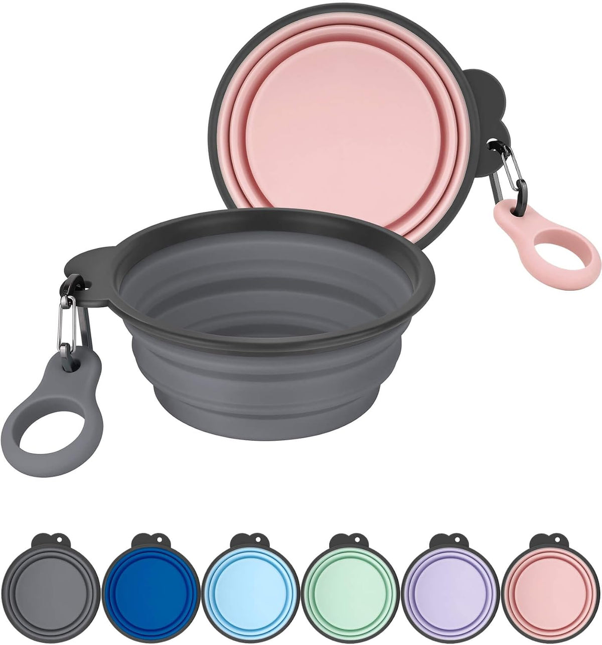 AONKEY 2 Pack Collapsible Dog Bowls with Bottle Carrier(Small 15oz) | Upgraded Carabiner,One-piece Molded Rim Won't Fall Off or Crack, Foldable Portable for Pets Water Drinking or Food Feeding