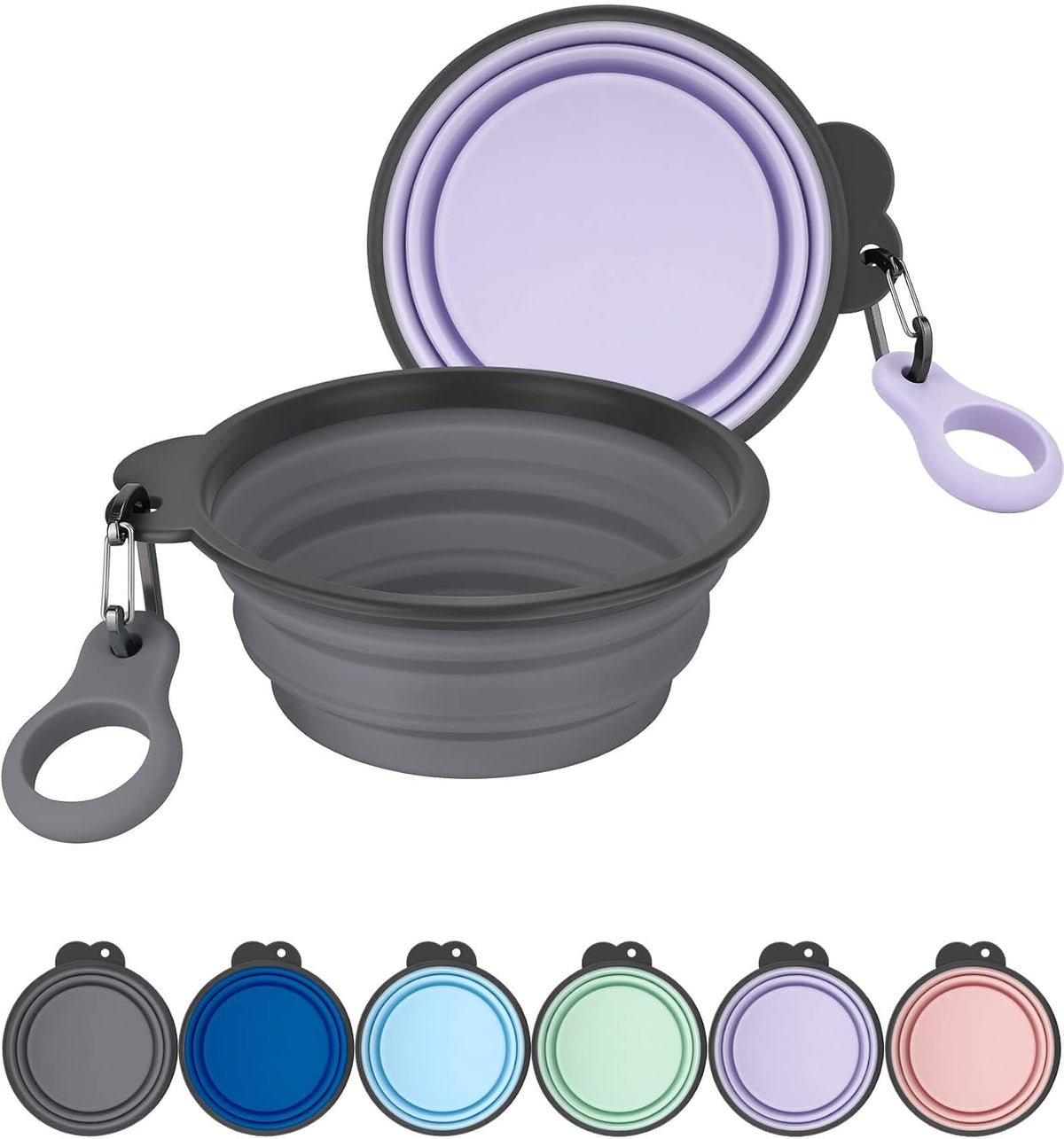 AONKEY 2 Pack Collapsible Dog Bowls with Bottle Carrier(Small 15oz) | Upgraded Carabiner,One-piece Molded Rim Won't Fall Off or Crack, Foldable Portable for Pets Water Drinking or Food Feeding