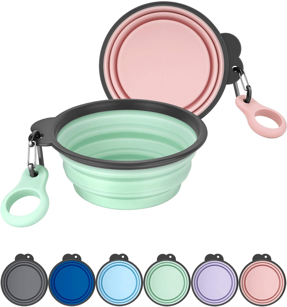AONKEY 2 Pack Collapsible Dog Bowls with Bottle Carrier(Small 15oz) | Upgraded Carabiner,One-piece Molded Rim Won't Fall Off or Crack, Foldable Portable for Pets Water Drinking or Food Feeding
