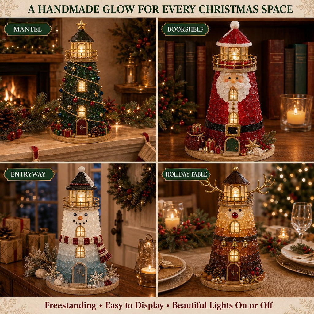 🎄Christmas Character Sea Glass-Style Lighthouse Kit Collection | Complete Kit with Sea Glass-Style Pieces, LED Lights & Step-by-Step Guide Included 💕