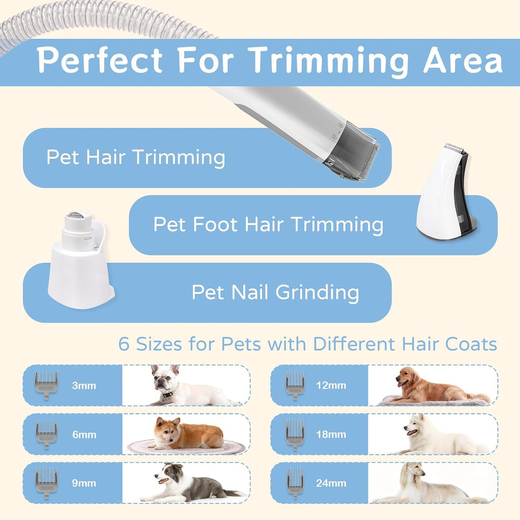 8VR Dog Grooming Kit, Pet Grooming Vacuum with Pet Clipper Nail Grinder, Dog Hair Vacuum with 6 Pet Grooming Tools for Dogs Cats Shedding Grooming