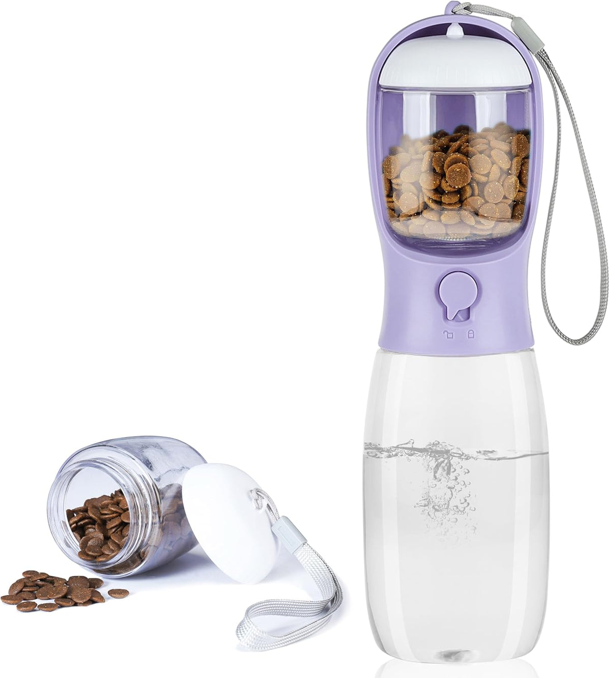 AVELORA Dog Water Bottle with Food Container, Portable Leak Proof Pet Water Dispenser for Walking Hiking Travel, Puppy Essentials Accessories for Small Large Dogs, Dog Gifts (10oz/15oz/19oz)
