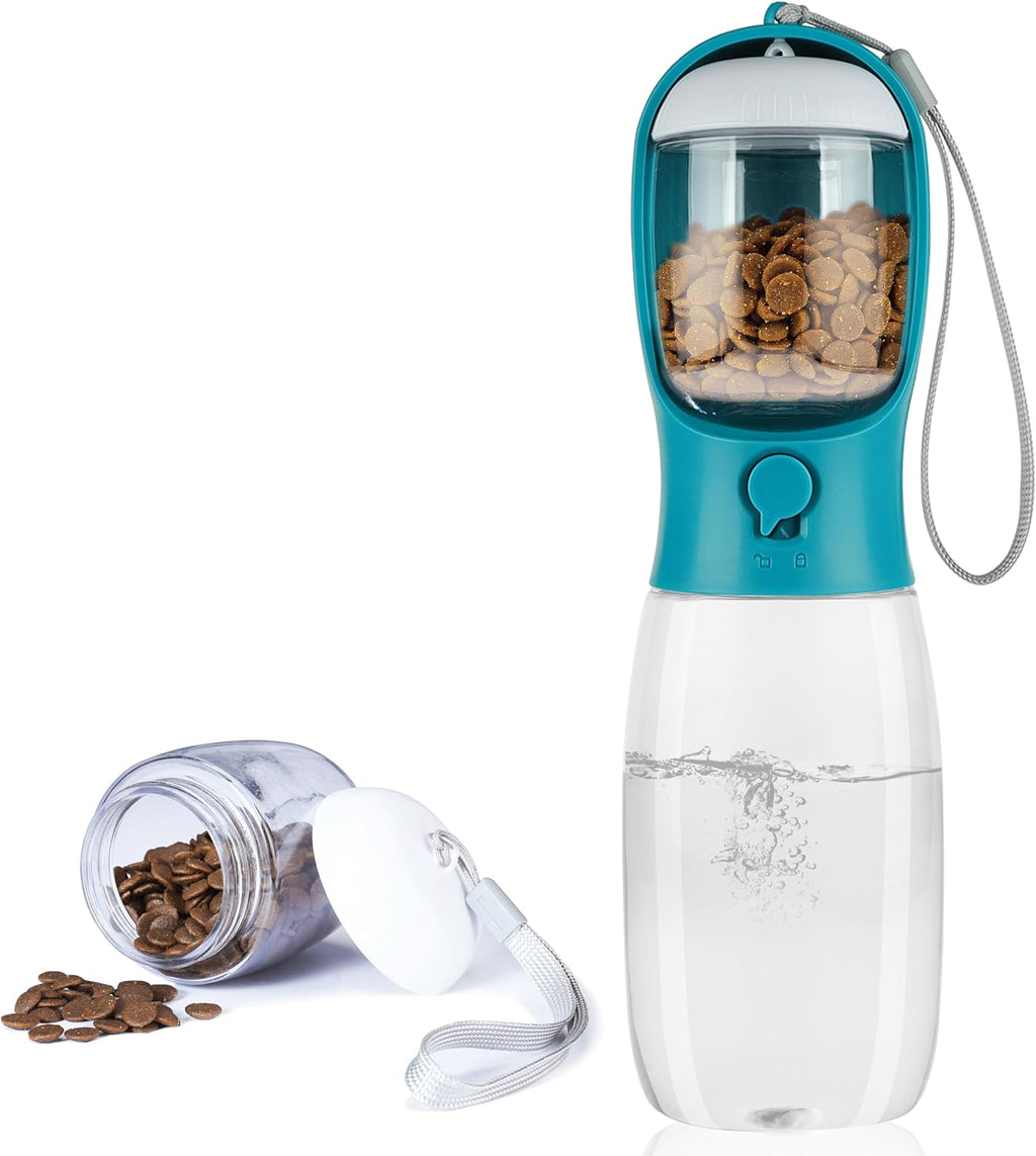 AVELORA Dog Water Bottle with Food Container, Portable Leak Proof Pet Water Dispenser for Walking Hiking Travel, Puppy Essentials Accessories for Small Large Dogs, Dog Gifts (10oz/15oz/19oz)