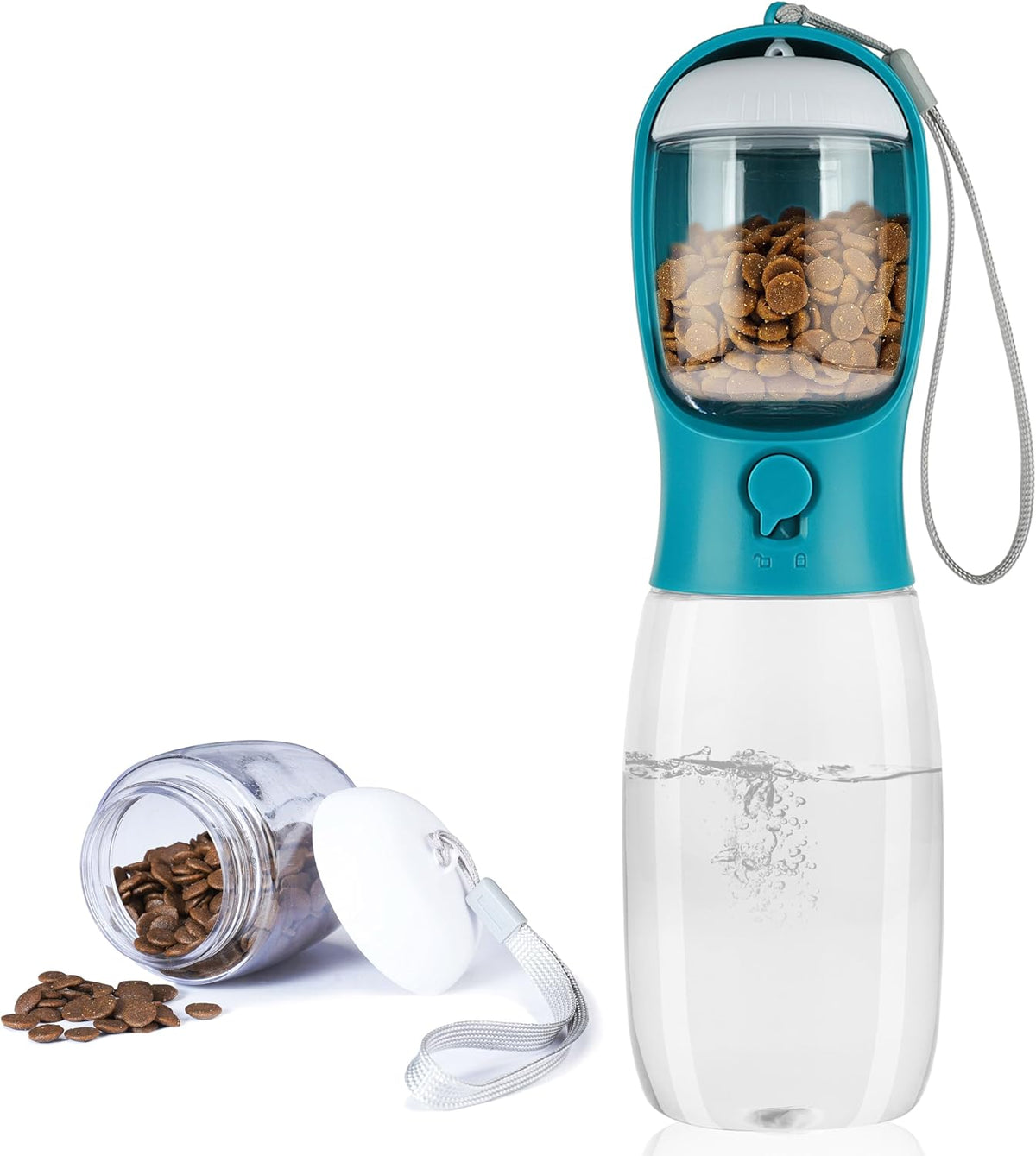 AVELORA Dog Water Bottle with Food Container, Portable Leak Proof Pet Water Dispenser for Walking Hiking Travel, Puppy Essentials Accessories for Small Large Dogs, Dog Gifts (10oz/15oz/19oz)