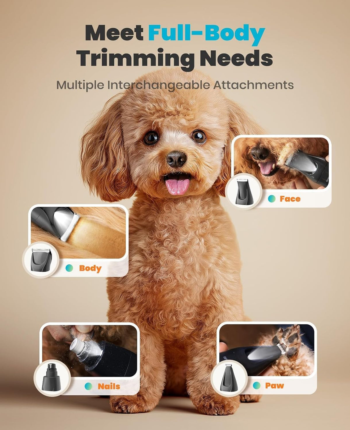 oneisall Professional 4-in-1 Dog Grooming Kit with LED Light | Quiet Clippers & Nail Grinder, Cordless, 3.7 hrs Runtime, LED Display, Safe for Paws, Face, Ears & Body