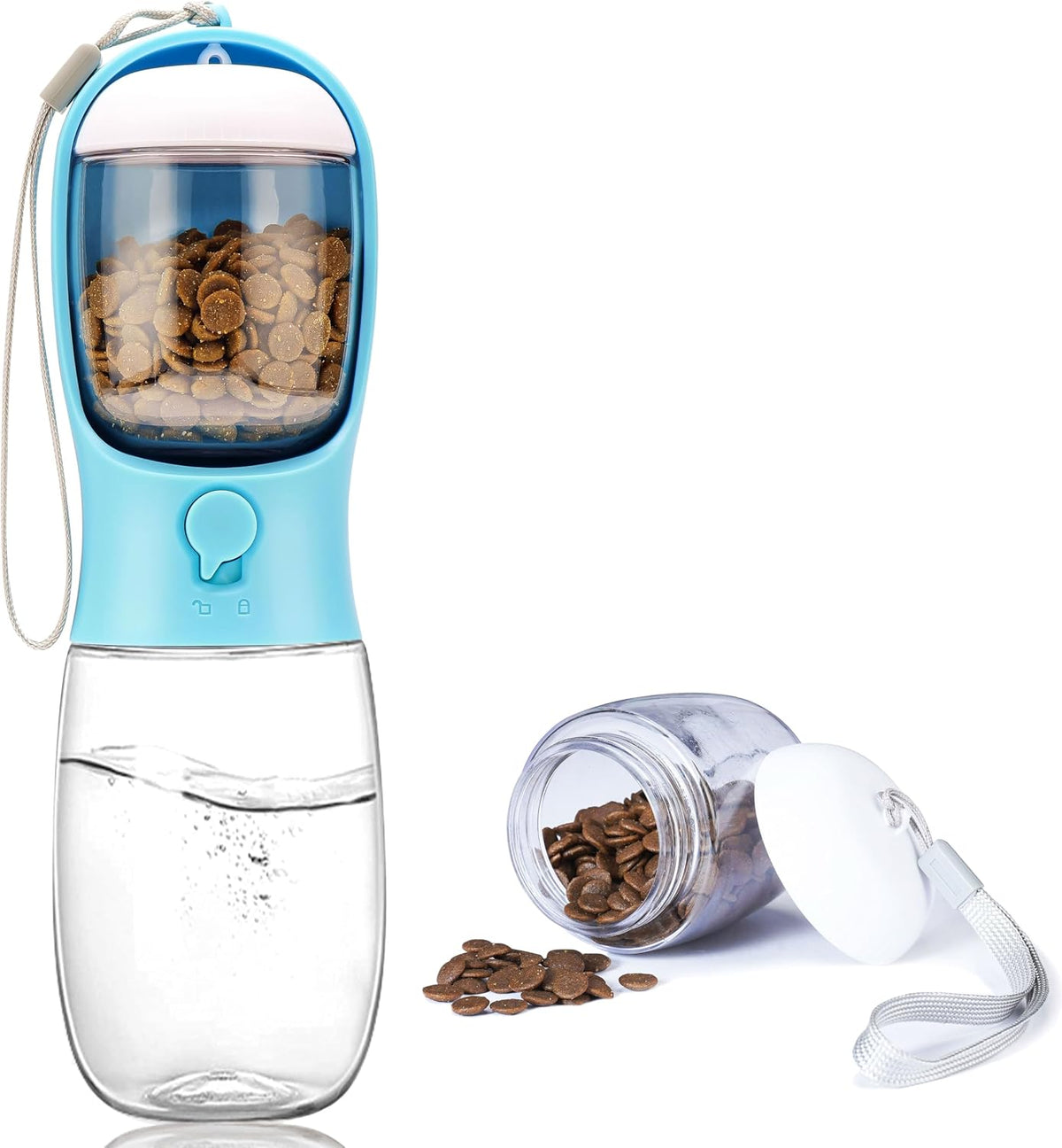 AVELORA Dog Water Bottle with Food Container, Portable Leak Proof Pet Water Dispenser for Walking Hiking Travel, Puppy Essentials Accessories for Small Large Dogs, Dog Gifts (10oz/15oz/19oz)