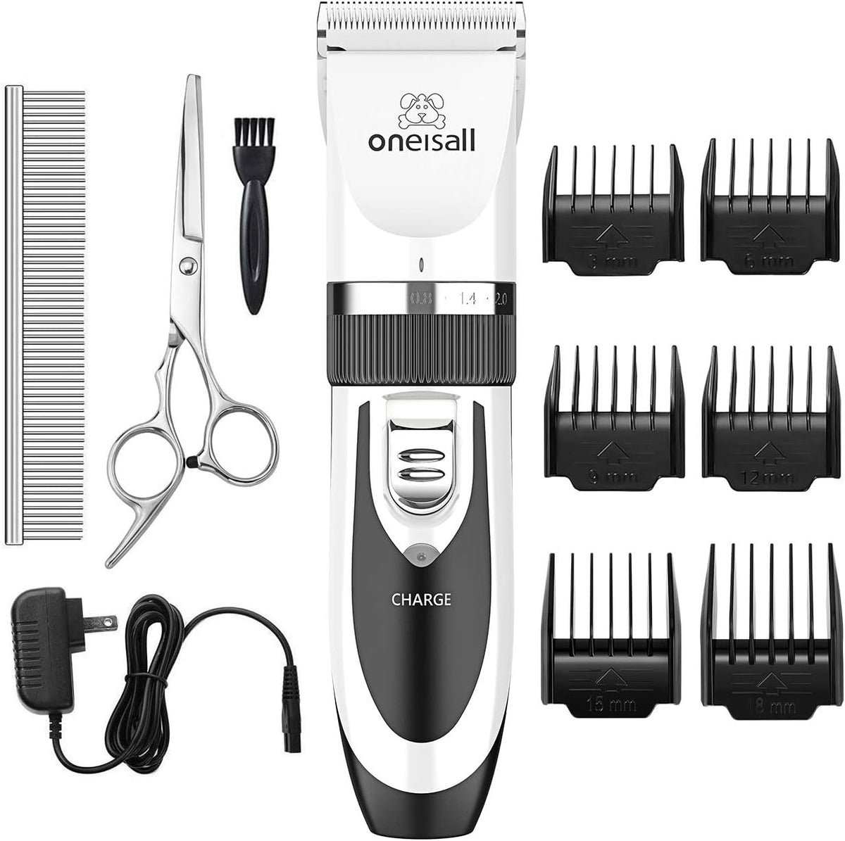 oneisall Low Noise Dog Clippers Grooming Kit for Dogs Cats Pets | Rechargeable Cordless, Long Battery Life, Simple for Beginners, 6 Guide Combs, Removable & Rinsable Blade