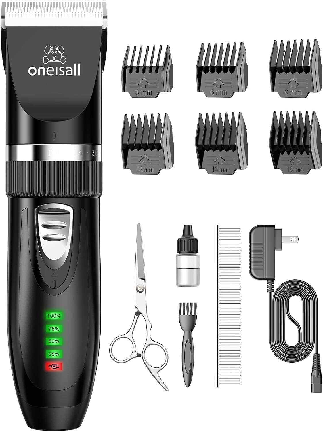 oneisall Quiet Cat Clippers for Matted Hair & Long Hair, Cat Shaver | Cordless Cat Grooming Kit, LCD Display, 6 Guard Combs, 240-Min Runtime, 2-Speed Low Noise Trimmer for Cats & Small Dogs