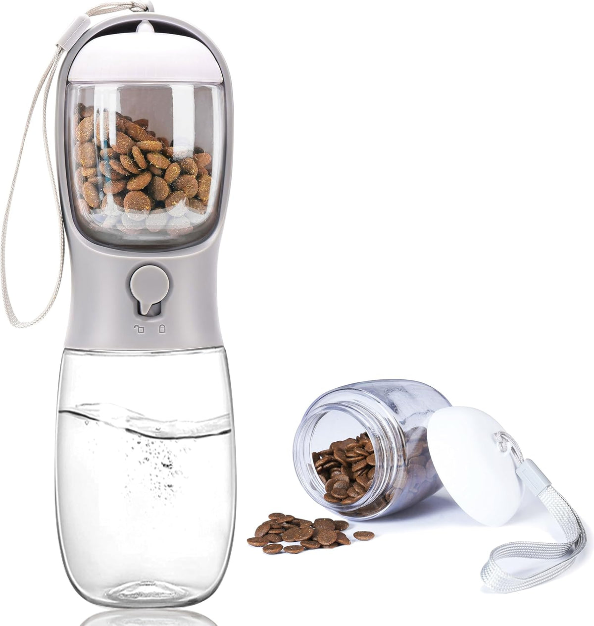 AVELORA Dog Water Bottle with Food Container, Portable Leak Proof Pet Water Dispenser for Walking Hiking Travel, Puppy Essentials Accessories for Small Large Dogs, Dog Gifts (10oz/15oz/19oz)