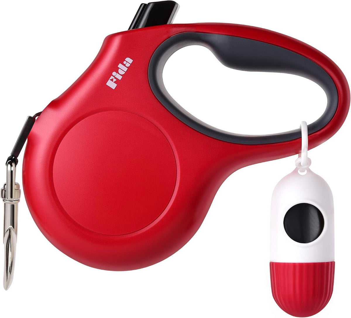 Fida Retractable Dog Leash with Dispenser and Poop Bags, 16ft, White & Pink | Pet Walking Leash for Small Dog or Cat up to 26 lbs, Anti-Slip Handle, Tangle Free, Reflective Nylon Tape