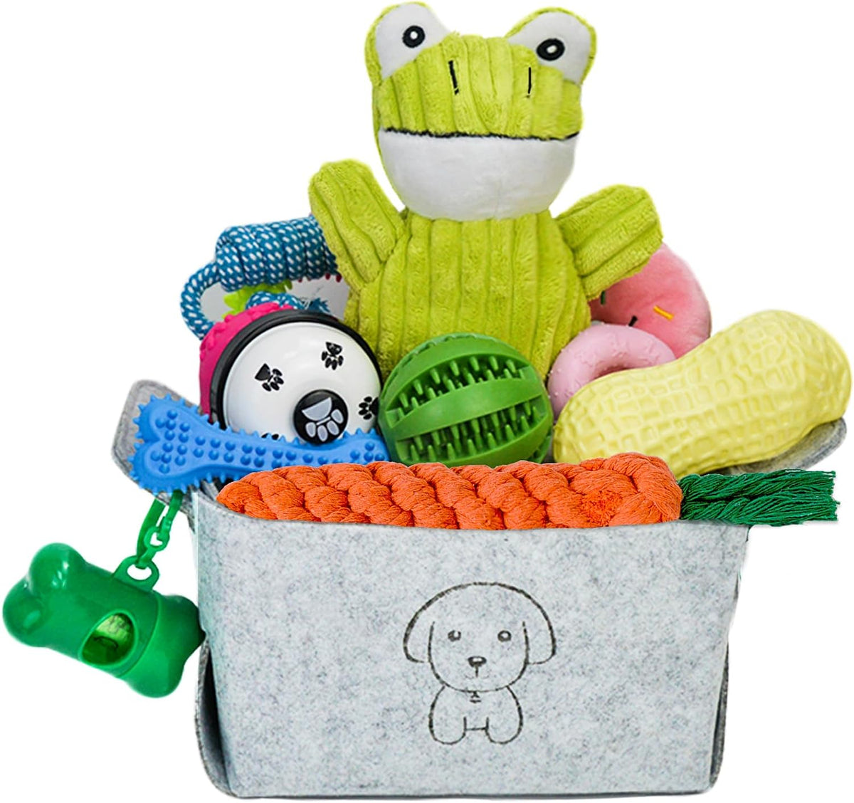 MRSOHRET 20Pcs Puppy Chew Toys for Teething, Dog Chew Toys with Rope Toy, Pet Dog Toothbrush, Treat Balls, Plush Toys and Squeaky Toys for Small Medium Dogs with Basket to Keep Them Busy