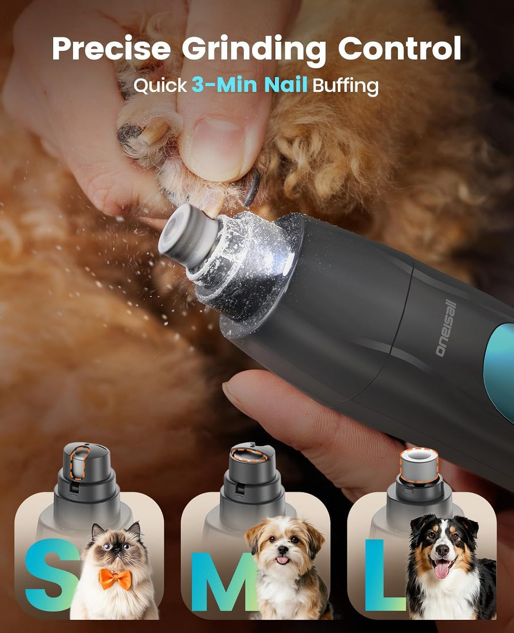 oneisall Professional 4-in-1 Dog Grooming Kit with LED Light | Quiet Clippers & Nail Grinder, Cordless, 3.7 hrs Runtime, LED Display, Safe for Paws, Face, Ears & Body
