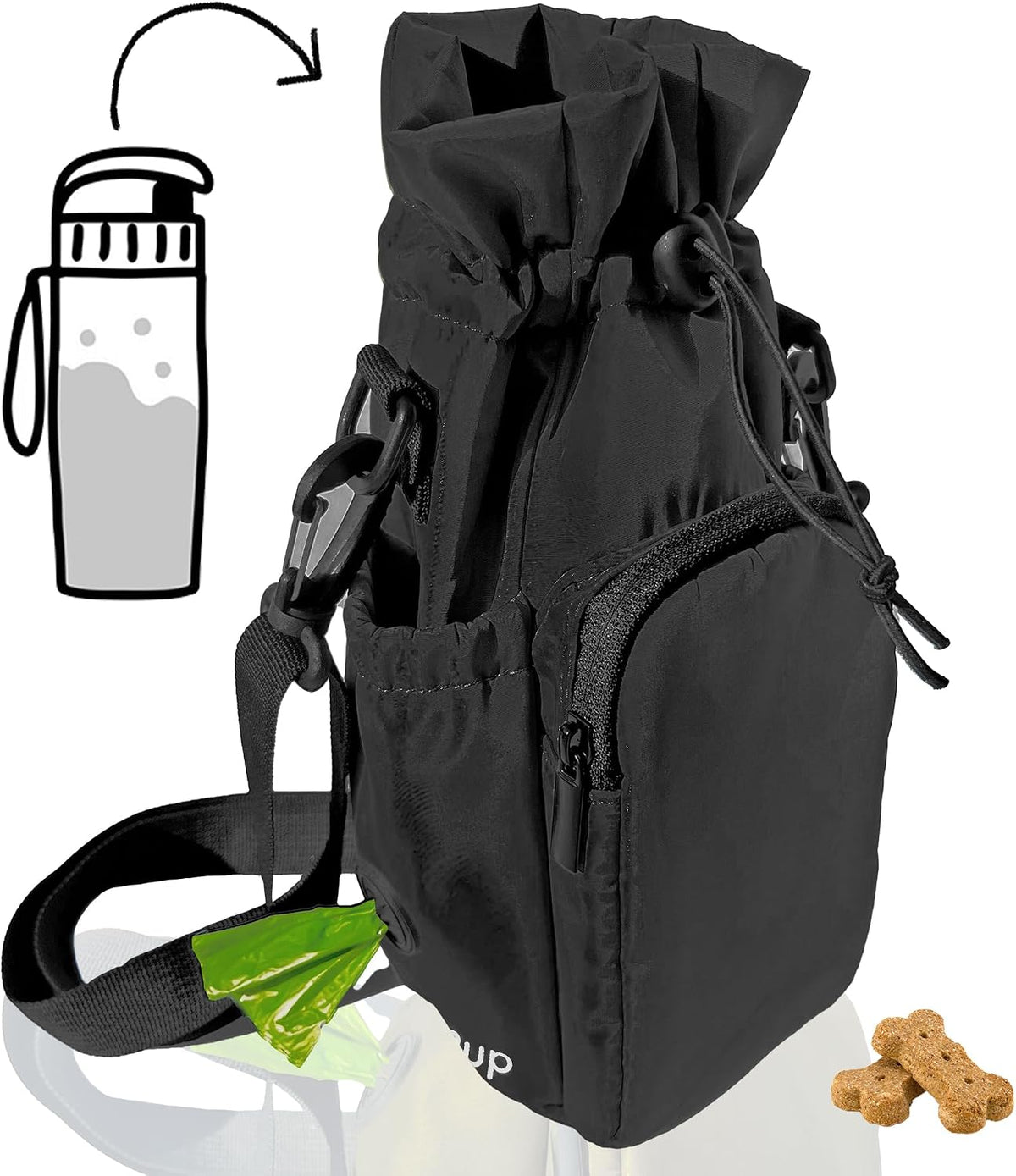 RibbyPup Waterproof Dog Walking Bag with Universal Water Bottle Holder, Built-In Poop Bag Dispenser, Unisex Cross-Body Treat Pouch - Army Green
