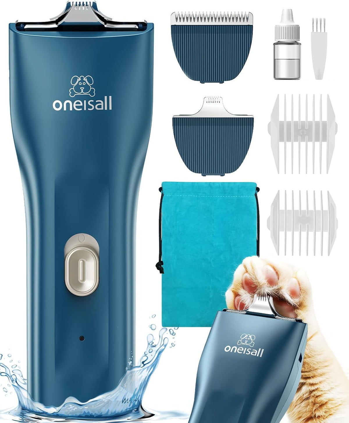 oneisall Pet Clippers for Cat Matted Hair, Quiet Pet Shaver for Cats | Waterproof Cordless Cat Clippers for Matted Long Hair with Storage Bag,Lightweight and Easy to Use for Cat, Pet, Small Dog
