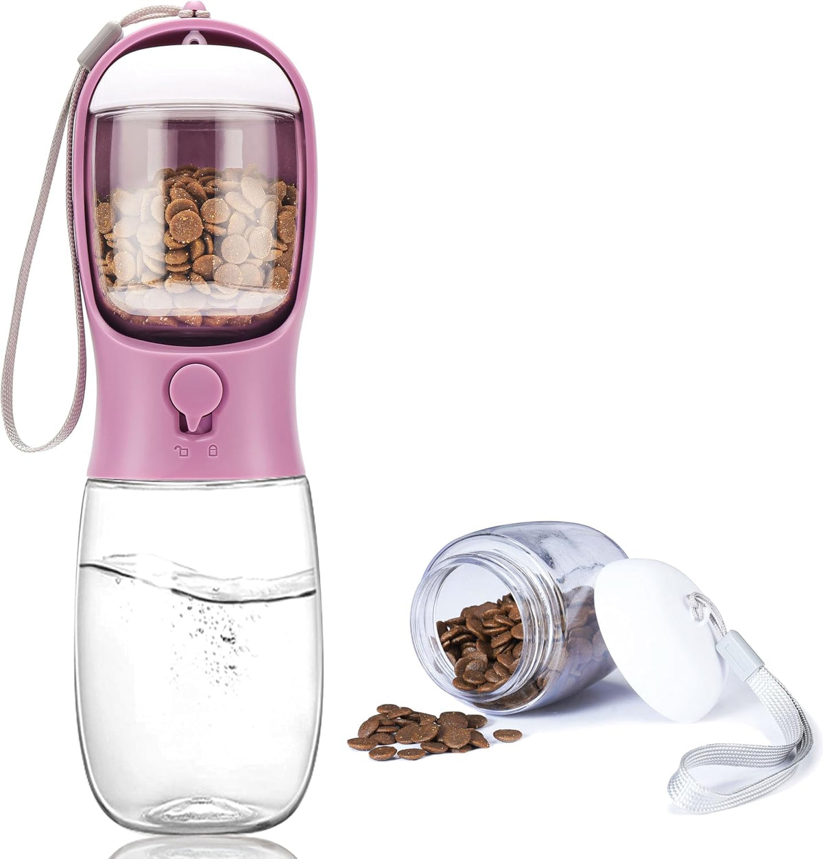 AVELORA Dog Water Bottle with Food Container, Portable Leak Proof Pet Water Dispenser for Walking Hiking Travel, Puppy Essentials Accessories for Small Large Dogs, Dog Gifts (10oz/15oz/19oz)