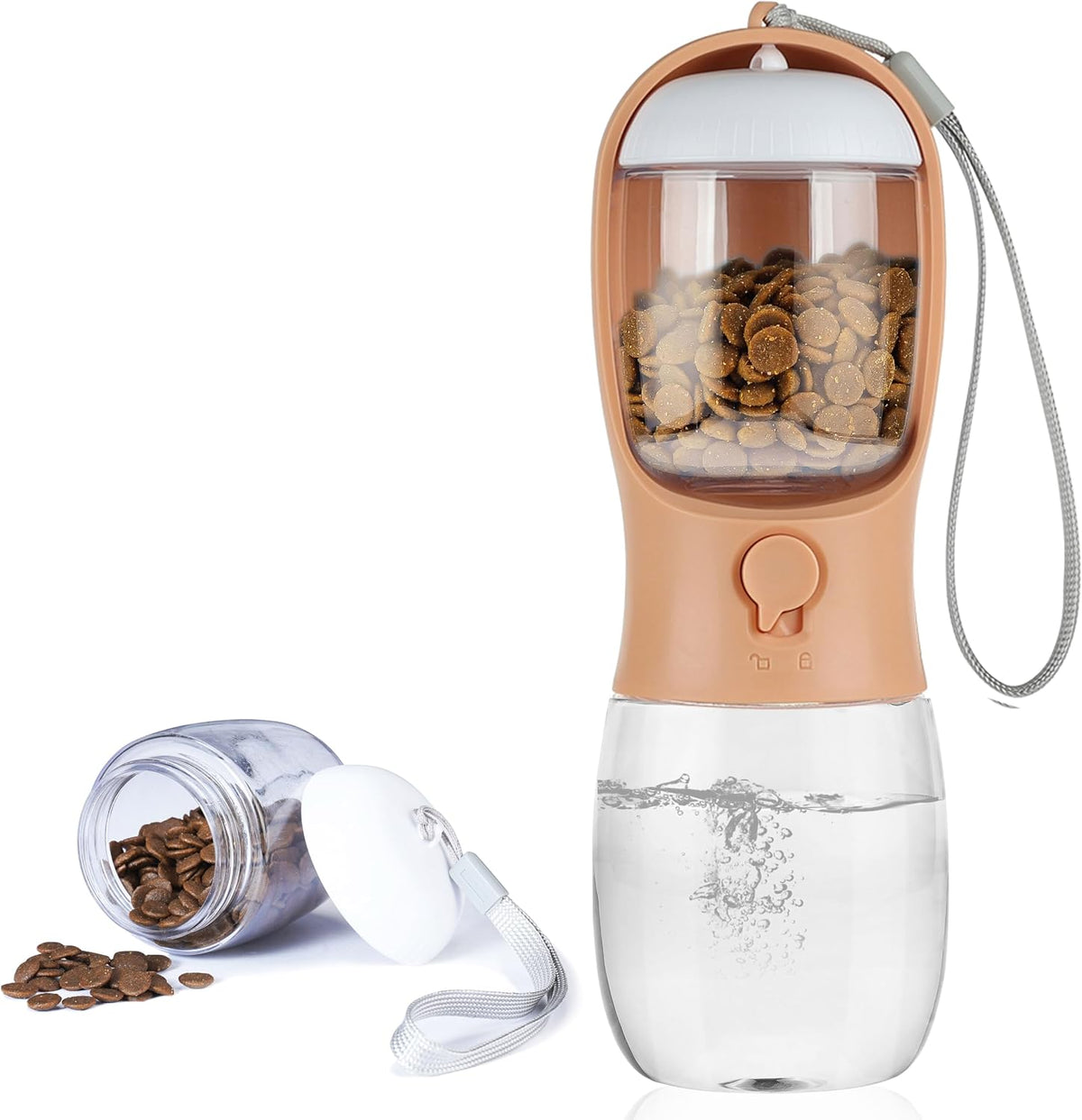 AVELORA Dog Water Bottle with Food Container, Portable Leak Proof Pet Water Dispenser for Walking Hiking Travel, Puppy Essentials Accessories for Small Large Dogs, Dog Gifts (10oz/15oz/19oz)