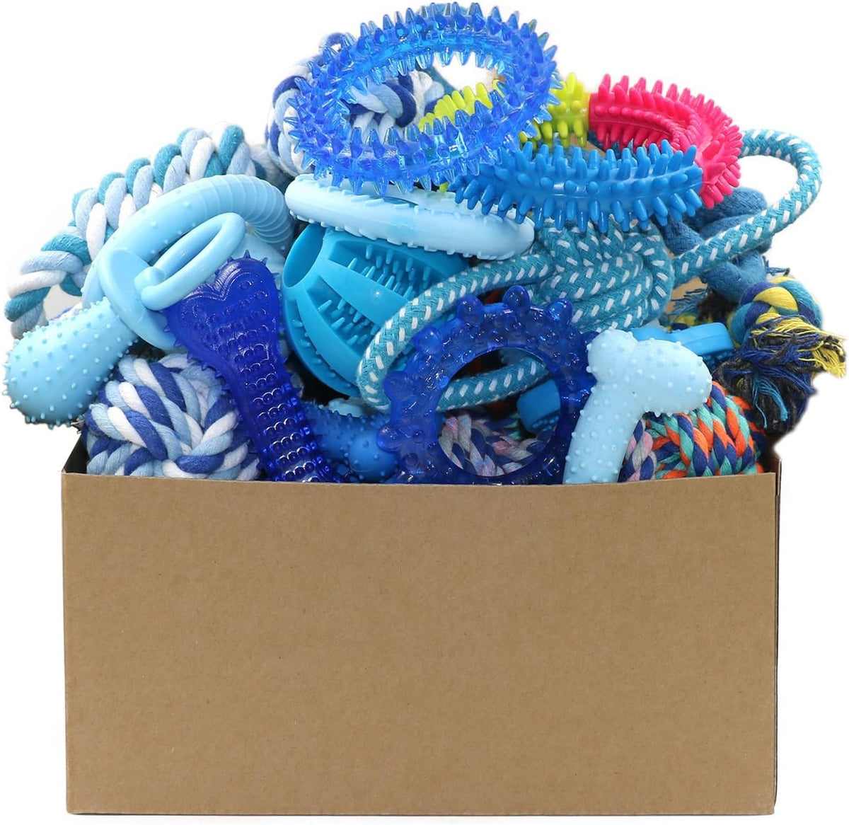 Beiker Christmas Dog Toys Bulk 15 Pack, Puppy Chew Toys for Teething Small Medium Puppies, Holiday Christmas Themed Presents Gifts Box Including Variety Tough Rubber and Rope Toys