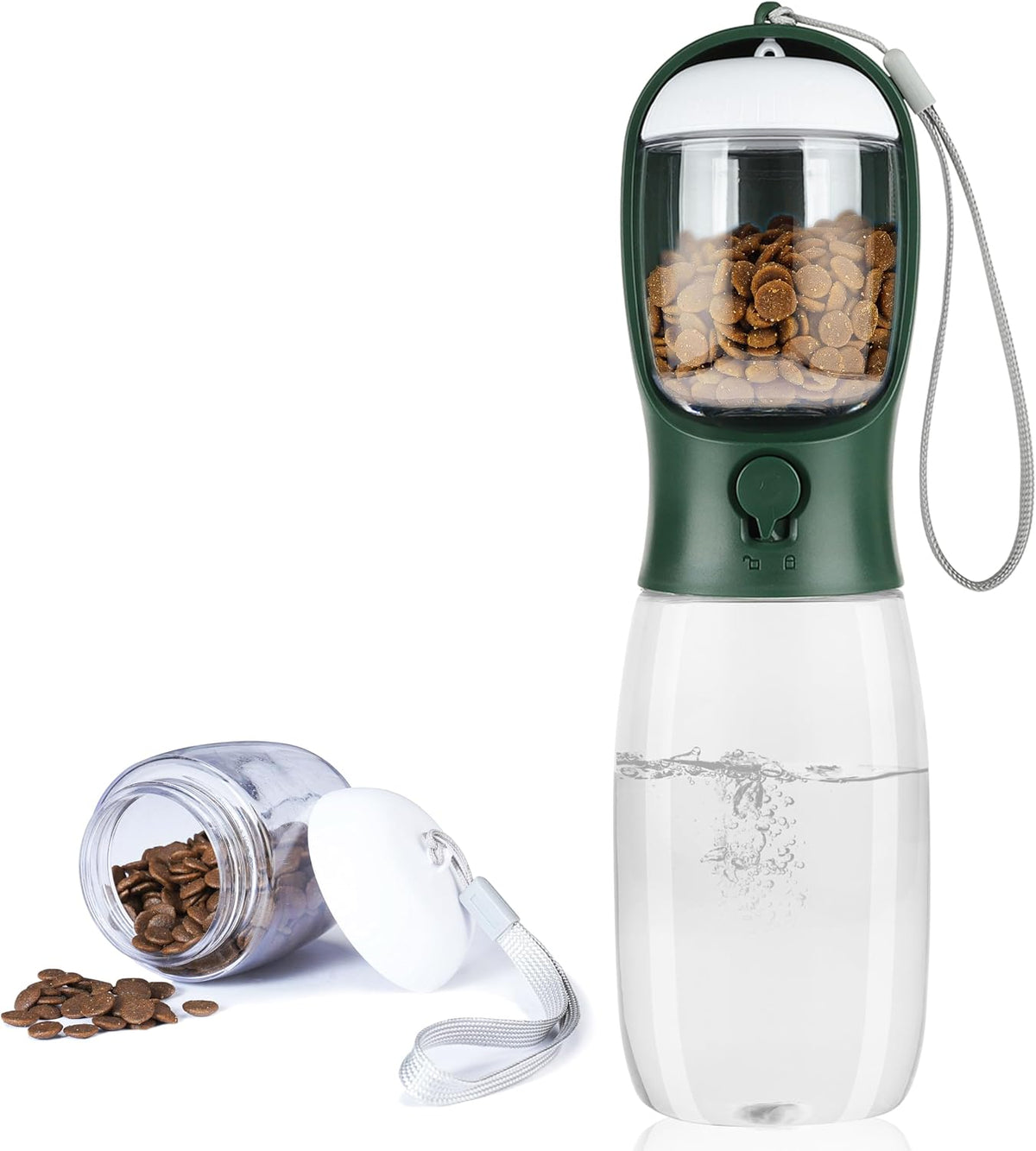 AVELORA Dog Water Bottle with Food Container, Portable Leak Proof Pet Water Dispenser for Walking Hiking Travel, Puppy Essentials Accessories for Small Large Dogs, Dog Gifts (10oz/15oz/19oz)