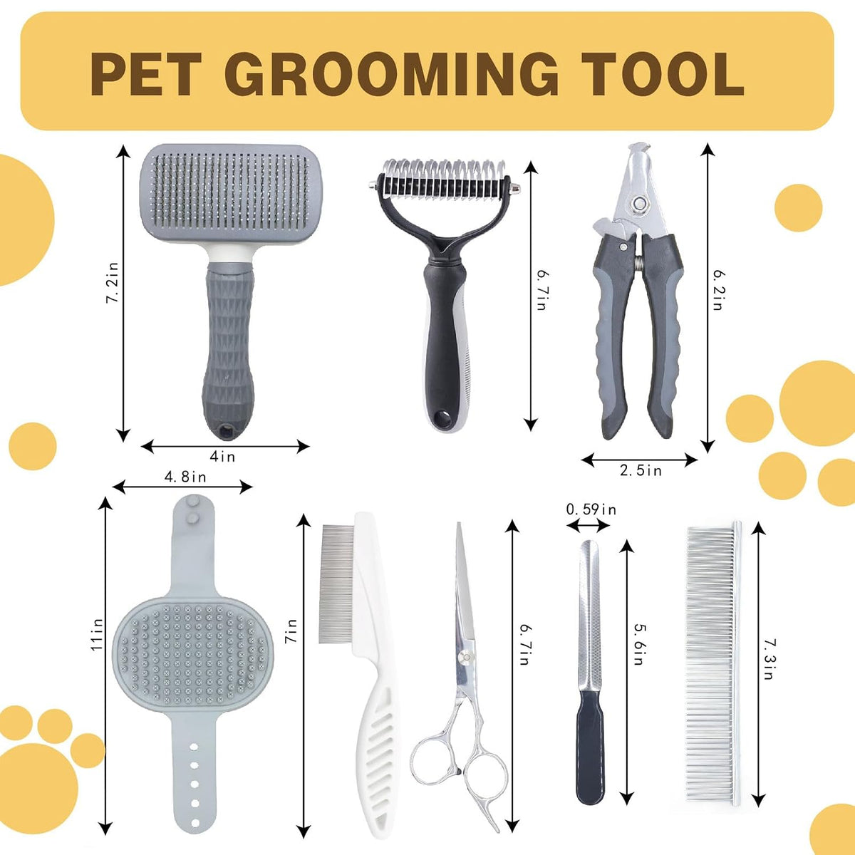 Dog Brush & Pet Grooming Kit – Deshedding Brush, Slicker Brush, Dematting Comb, Bath Brush, Scissors, Nail Clipper for Dogs & Cats – Complete Grooming Kit for Shedding, Matted Hair, Bathing & Paw Care