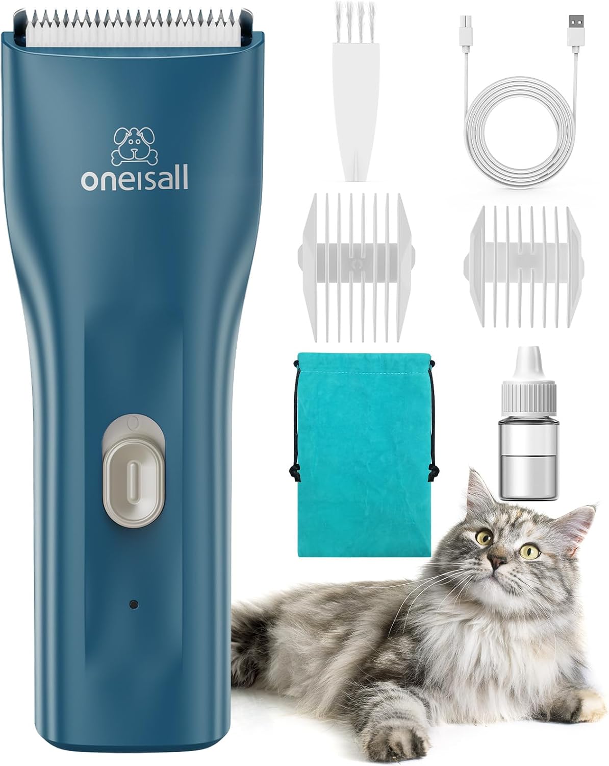 oneisall Pet Clippers for Cat Matted Hair, Quiet Pet Shaver for Cats | Waterproof Cordless Cat Clippers for Matted Long Hair with Storage Bag,Lightweight and Easy to Use for Cat, Pet, Small Dog