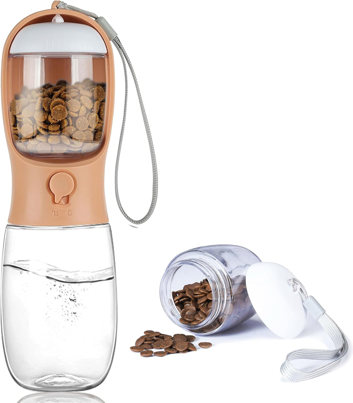 AVELORA Dog Water Bottle with Food Container, Portable Leak Proof Pet Water Dispenser for Walking Hiking Travel, Puppy Essentials Accessories for Small Large Dogs, Dog Gifts (10oz/15oz/19oz)
