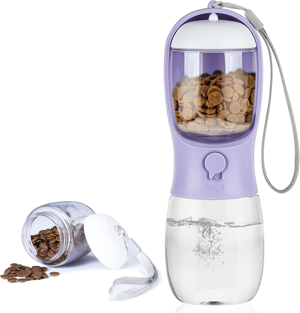 AVELORA Dog Water Bottle with Food Container, Portable Leak Proof Pet Water Dispenser for Walking Hiking Travel, Puppy Essentials Accessories for Small Large Dogs, Dog Gifts (10oz/15oz/19oz)