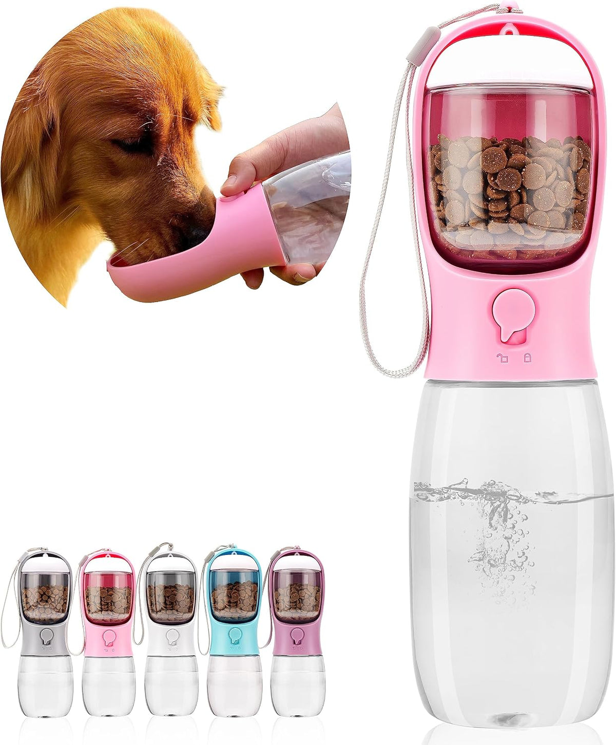 AVELORA Dog Water Bottle with Food Container, Portable Leak Proof Pet Water Dispenser for Walking Hiking Travel, Puppy Essentials Accessories for Small Large Dogs, Dog Gifts (10oz/15oz/19oz)