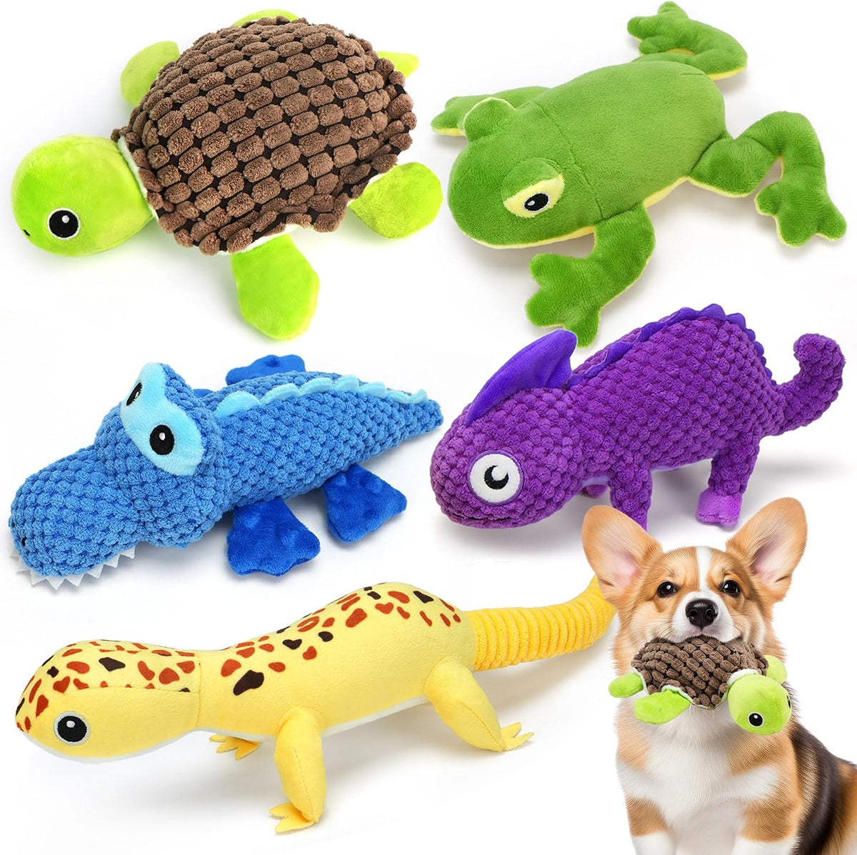 PrimePets Dog Toys, 5 Pack, Plush Dog Squeaky Toys, Assortment Value Bundle Animal Pet Toy for Small Medium Large Dogs, Stuffed Puppy Chew Toy
