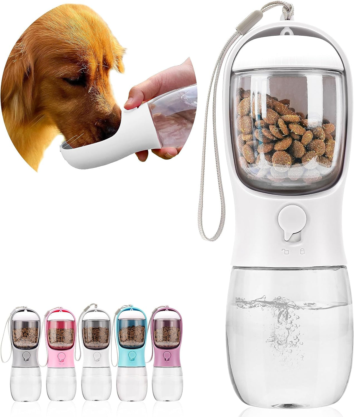AVELORA Dog Water Bottle with Food Container, Portable Leak Proof Pet Water Dispenser for Walking Hiking Travel, Puppy Essentials Accessories for Small Large Dogs, Dog Gifts (10oz/15oz/19oz)