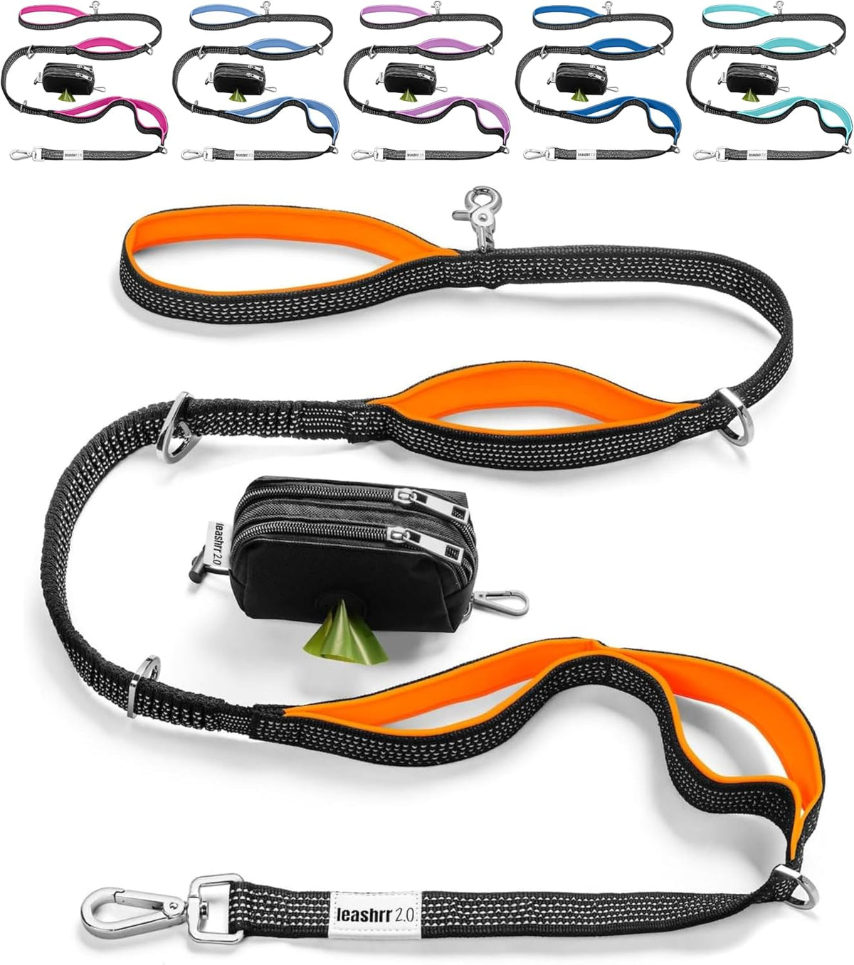 Heavy Duty Dog Leash for Large Dogs – 6FT Reflective Bungee with Padded Handles, Strong Carabiner Clip, No Pull Control for Medium & Large Breeds, Includes Poop Bag Holder & Treat Pouch (Royal Blue)