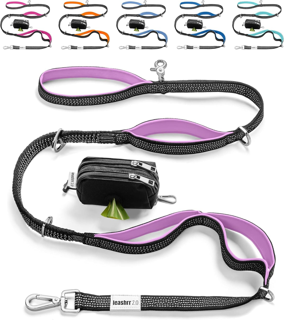 Heavy Duty Dog Leash for Large Dogs – 6FT Reflective Bungee with Padded Handles, Strong Carabiner Clip, No Pull Control for Medium & Large Breeds, Includes Poop Bag Holder & Treat Pouch (Royal Blue)