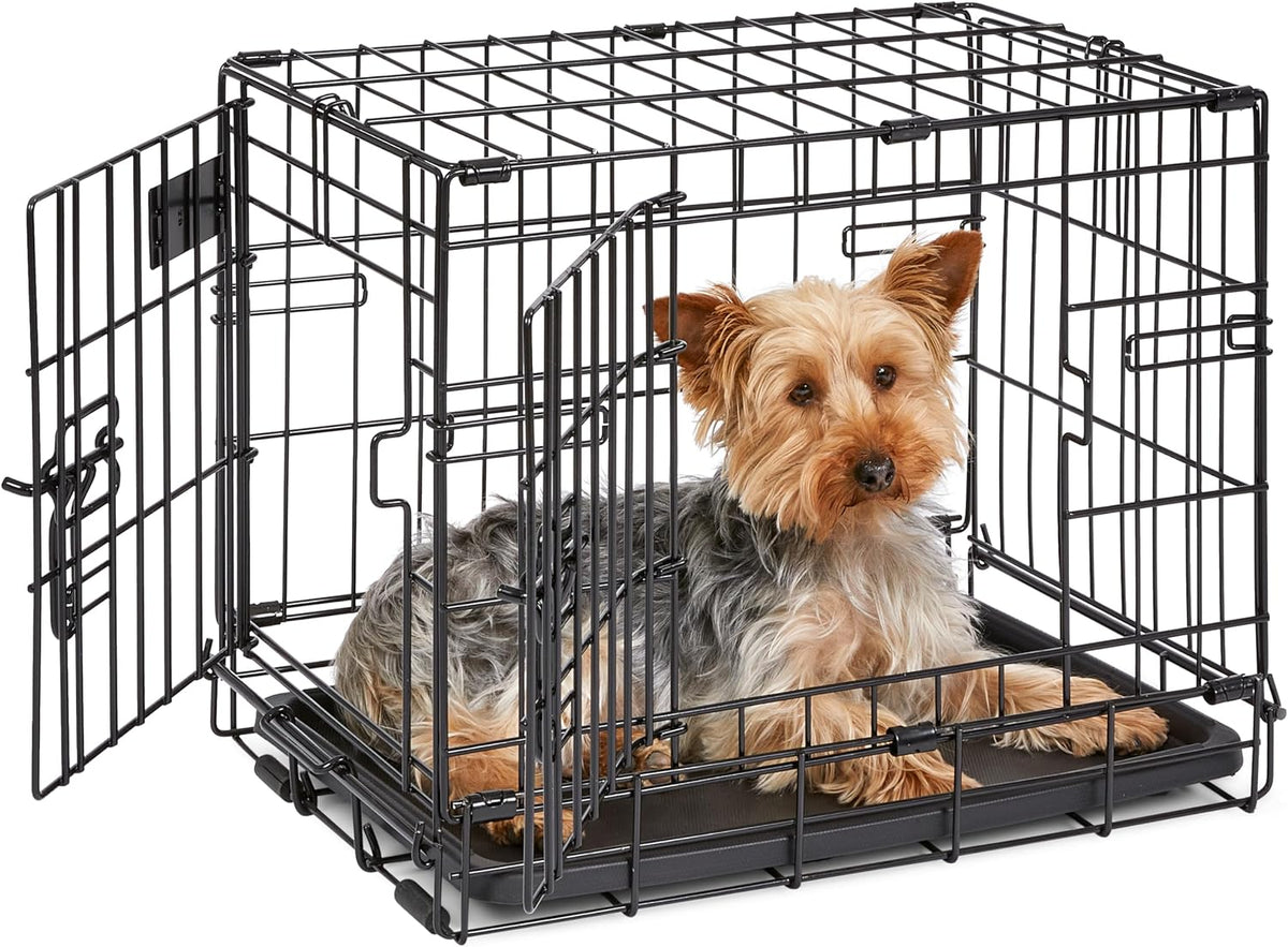 Midwest 30-Inch Single Door iCrate, for Medium Breeds, 21-40 lbs | Folding Dog Crate with Divider Panel, Leak-Proof Tray & Secure Latch, Portable, Durable & Easy to Assemble