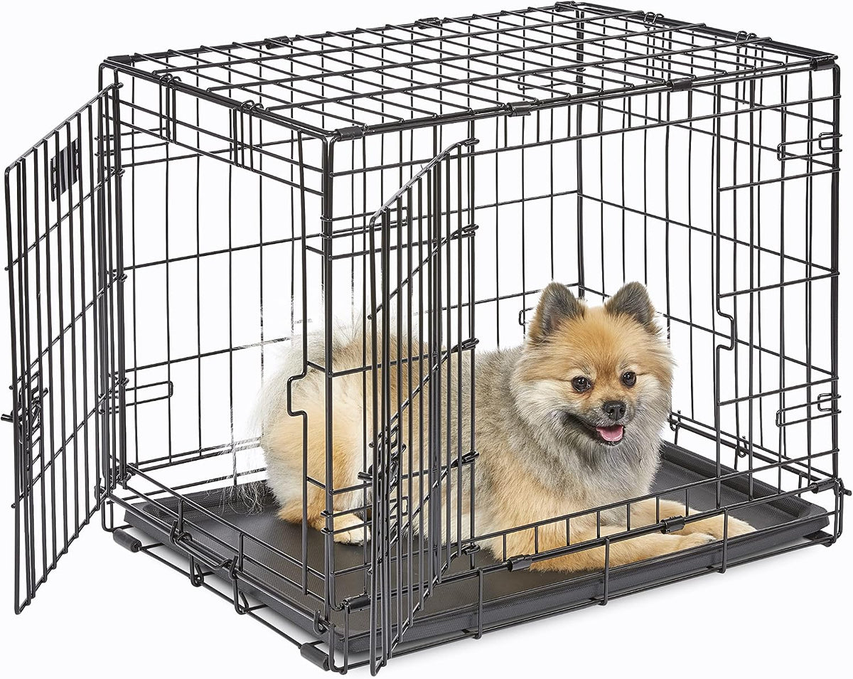 Midwest 30-Inch Single Door iCrate, for Medium Breeds, 21-40 lbs | Folding Dog Crate with Divider Panel, Leak-Proof Tray & Secure Latch, Portable, Durable & Easy to Assemble