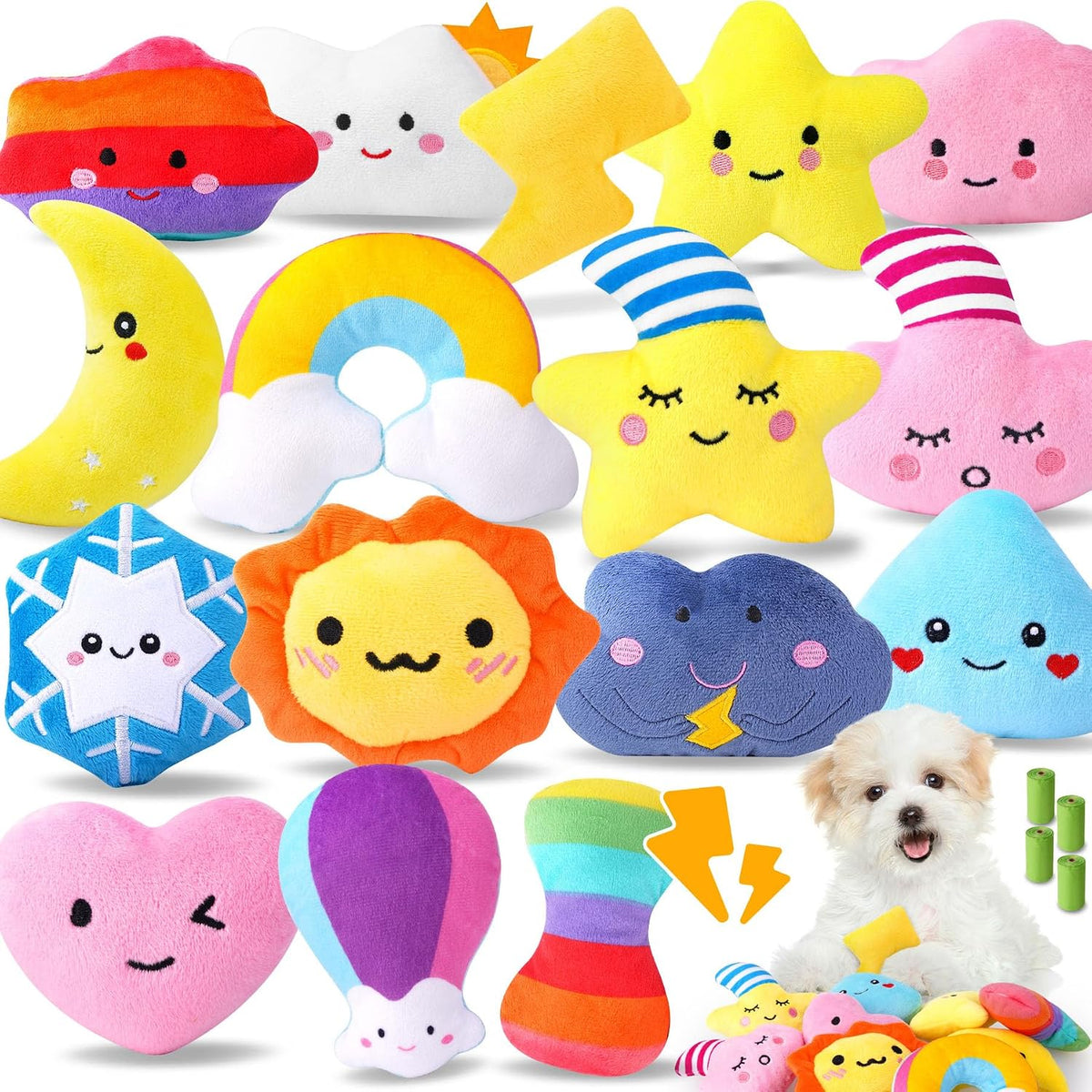 QTwoof 20-Pack Plush Squeaky Dog Toys for Small Dogs | 16 Plush Toys,4 Dog Bags,Built-In Squeakers,Keeps Dogs Busy,Boredom Relief