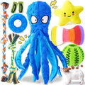 KIPRITII 9 Pack Puppy Toys Set for Small Dogs, Teething & Interactive Play | No-Stuffing Octopus-Shaped Toy, Squeaky & Crinkle Sounds, Interactive Tugging, Keep Dogs Busy, Indoor & Outdoor Play