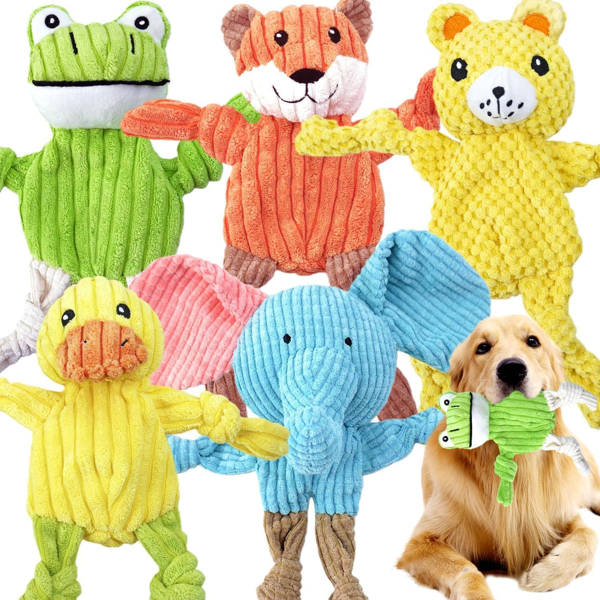 MRSOHRET Dog Squeak Toys Puppy Toys, Tough Dog Toys for Aggressive Chewers | 5 Pack Durable Reinforced Plush Dog Chew Toy, Dog Toys for Large Medium Small Dog, Puppy Teething Toys to Keep Them Busy