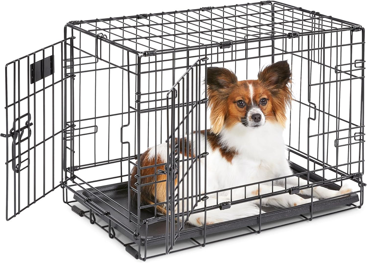 Midwest 30-Inch Single Door iCrate, for Medium Breeds, 21-40 lbs | Folding Dog Crate with Divider Panel, Leak-Proof Tray & Secure Latch, Portable, Durable & Easy to Assemble